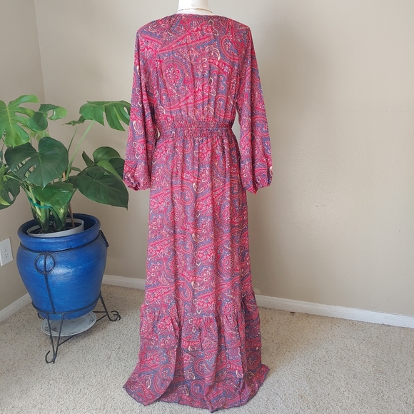Chaudry - Boho Maxi Slight high-low Peasant Floral Paisley Ruffle Dress Size L - Picture 4 of 7